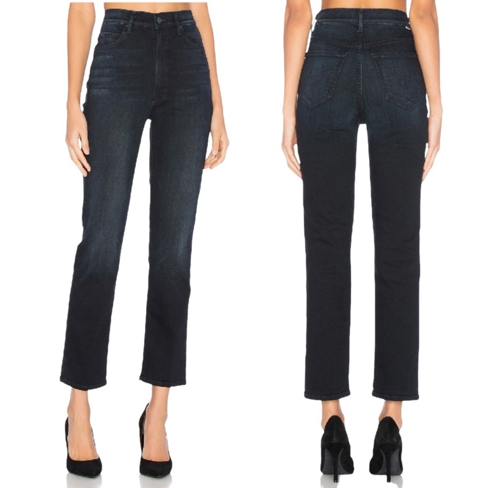 MOTHER Jeans Swooner Rascal Ankle High-Rise Straight Leg Crop Dark Blue Size 30
